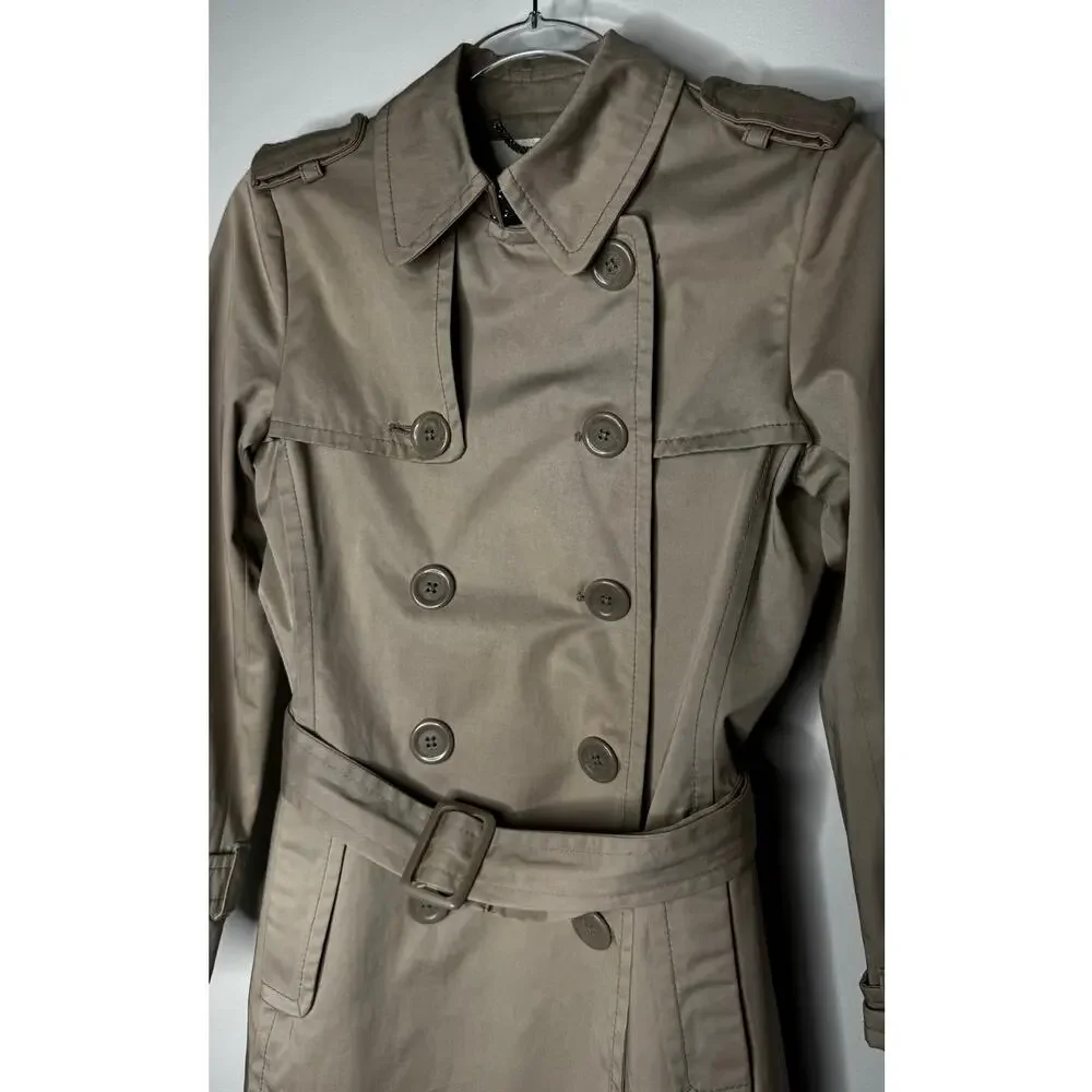 2008 Banana Republic Classic Khaki Cotton Trench Coat Belted Petite XS